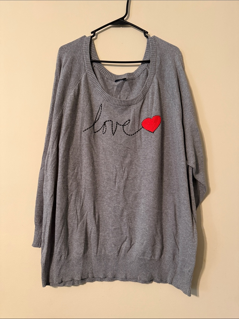 torrid Gray Scoop Neck Sweater with Red Heart